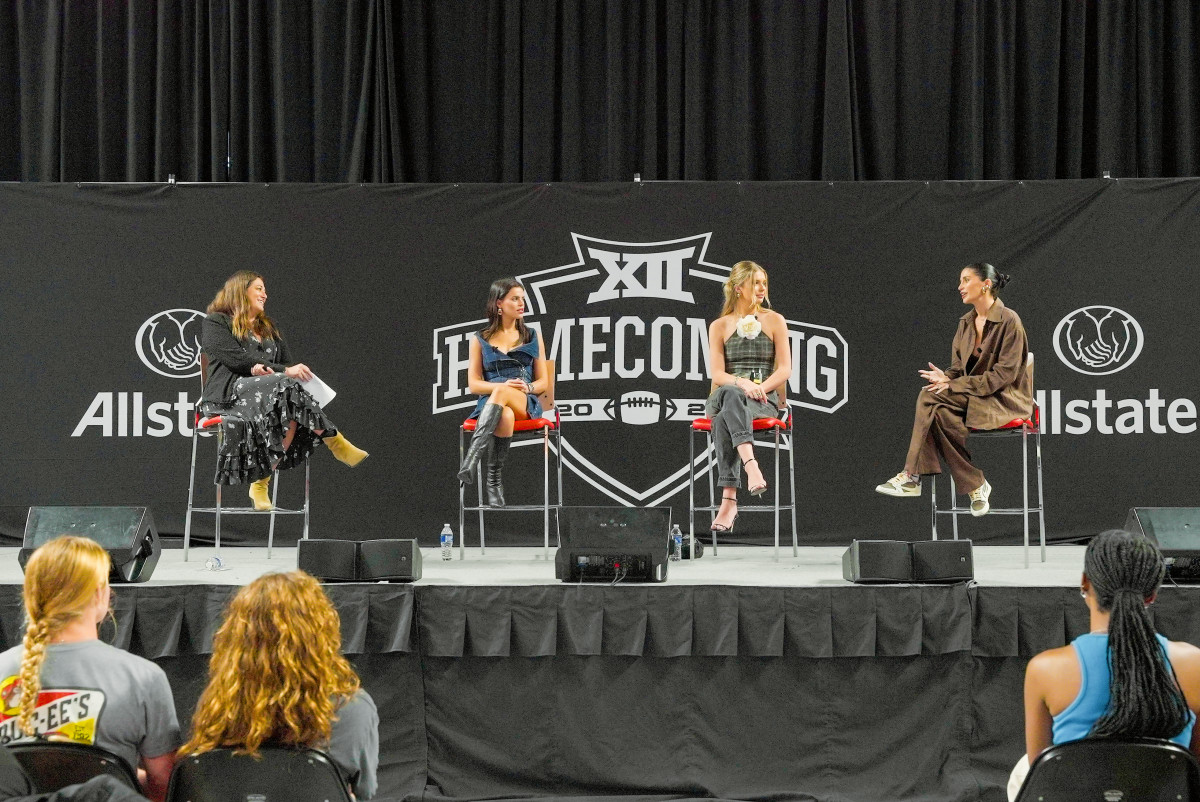 Hillary Drezner, Brooks Nader, Ellie Thumann and Nicole Williams English spoke to University of Houston students about mental health awareness on Thursday. 